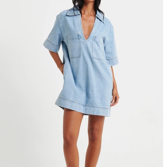 By Frankie Rhythm Mini Denim Dress is color Sky Blue - Picture 4 of 14